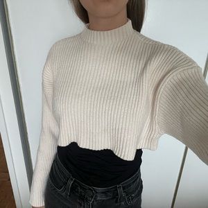 Ribbed Cropped White/Cream Zara Sweater